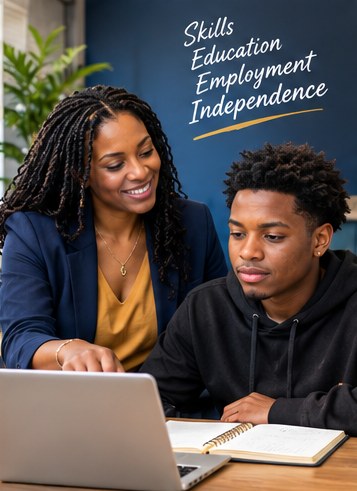Skills, education, employment, independence — a caseworker mentoring a young resident.